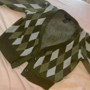 Argyle green cropped cardigan